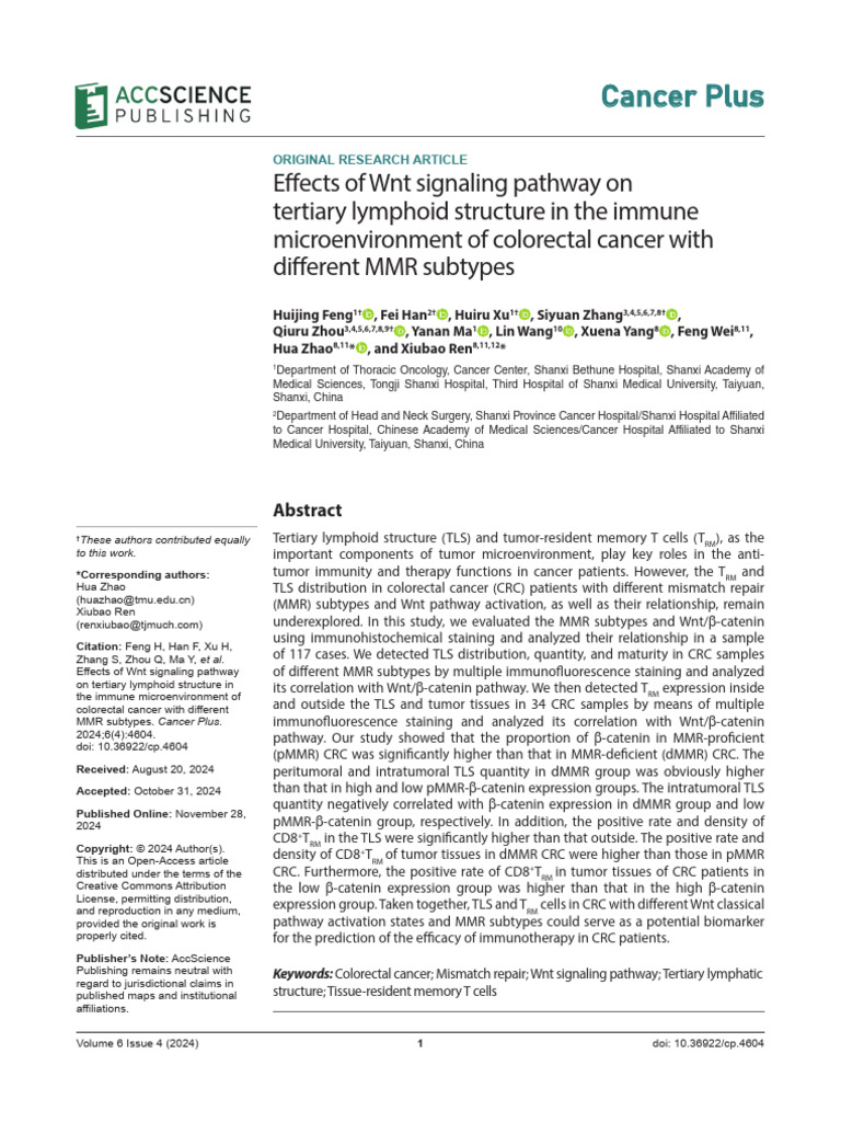 Wnt Pathway Effects on TLS in CRC MMR | PDF | Colorectal Cancer | Cancer