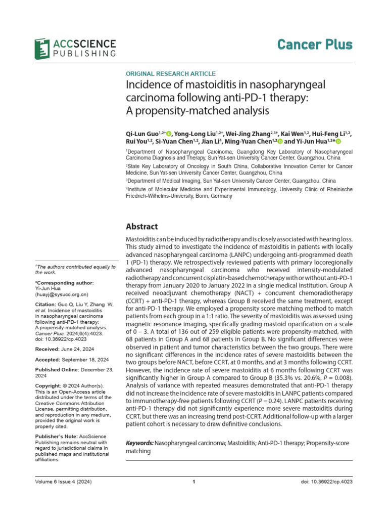 Mastoiditis Incidence in NPC Post Anti-PD-1 | PDF | Radiation Therapy ...