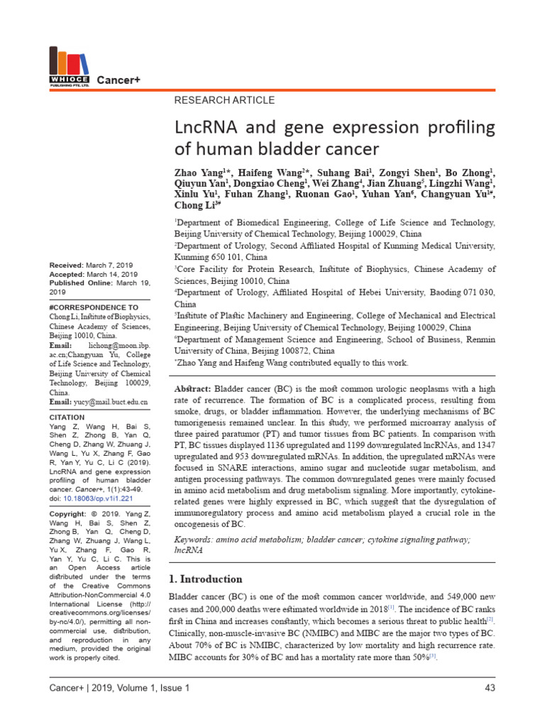LncRNA and Gene Expression Profiling of Human Bladder Cancer | PDF ...