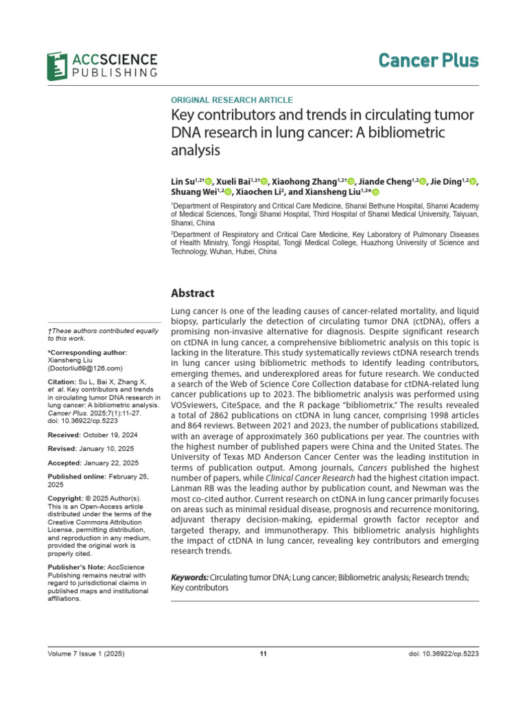 Key Contributors and Trends in Circulating Tumor DNA Research in Lung ...