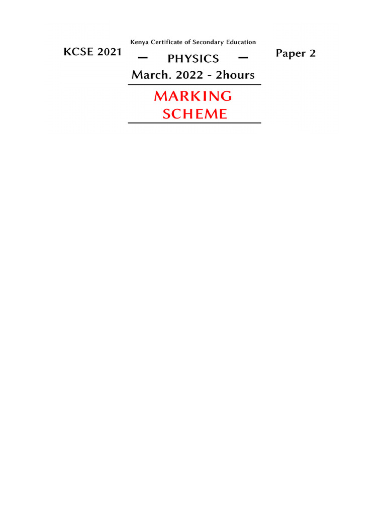 KCSE 2021 Physics Marking Scheme | PDF | Transformer | Inductor