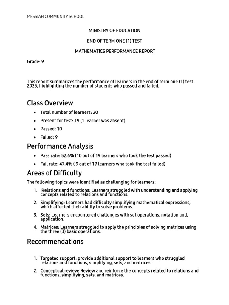 t1 Math Report 2025 | PDF | Learning | Mathematics