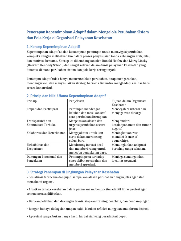 Kepemimpinan Adaptif di Kesehatan | PDF