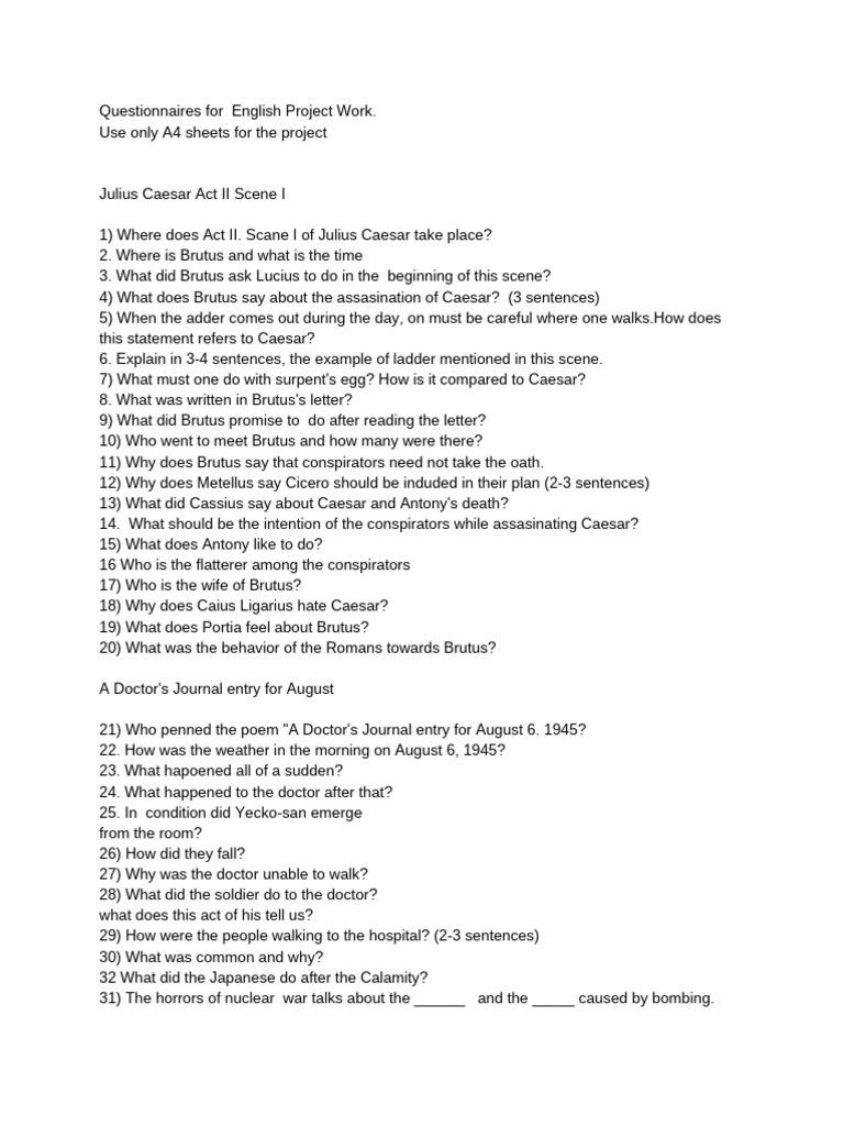 English Project Questionnaires Guide | PDF | Julius Caesar | Ancient Romans