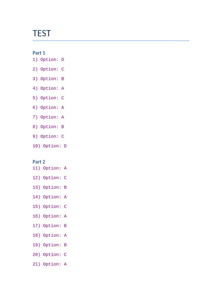 Multiple Choice Test Answers | PDF