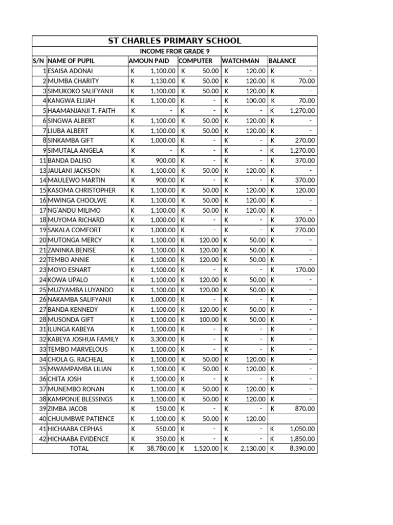 St. Charles Primary School Income Report | PDF