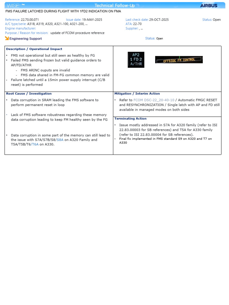 FMS Failure Latched During Flight With 1FD2 Indication On Fma | PDF ...