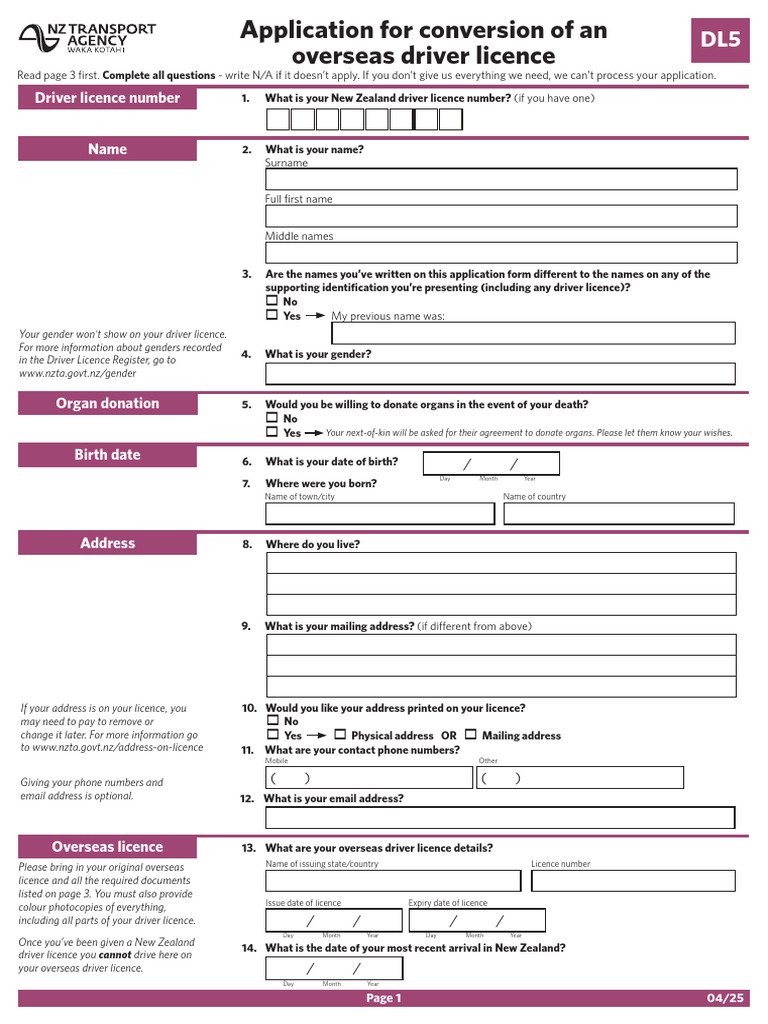 DL5 Form for Overseas Licence Conversion | PDF | Driver's License ...