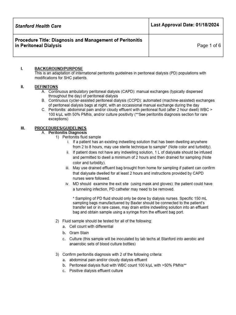 Peritonitis Management in Dialysis | PDF | Medical Specialties ...