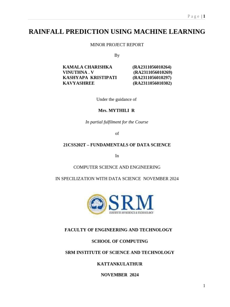Machine Learning for Rainfall Prediction | PDF | Machine Learning ...
