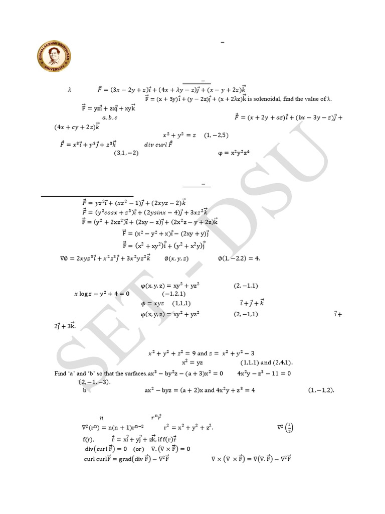 Vector Differentiation Practice Problems | PDF | Vector Calculus ...