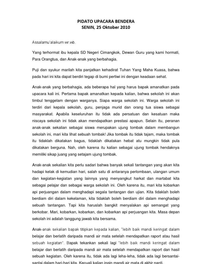 Pidato Upacara Hari Senin