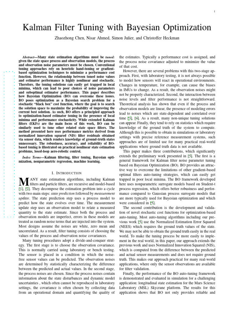 Bayesian Optimization for Kalman Filter Tuning | PDF | Kalman Filter ...