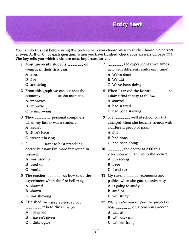 Entry Test For IELTS | PDF