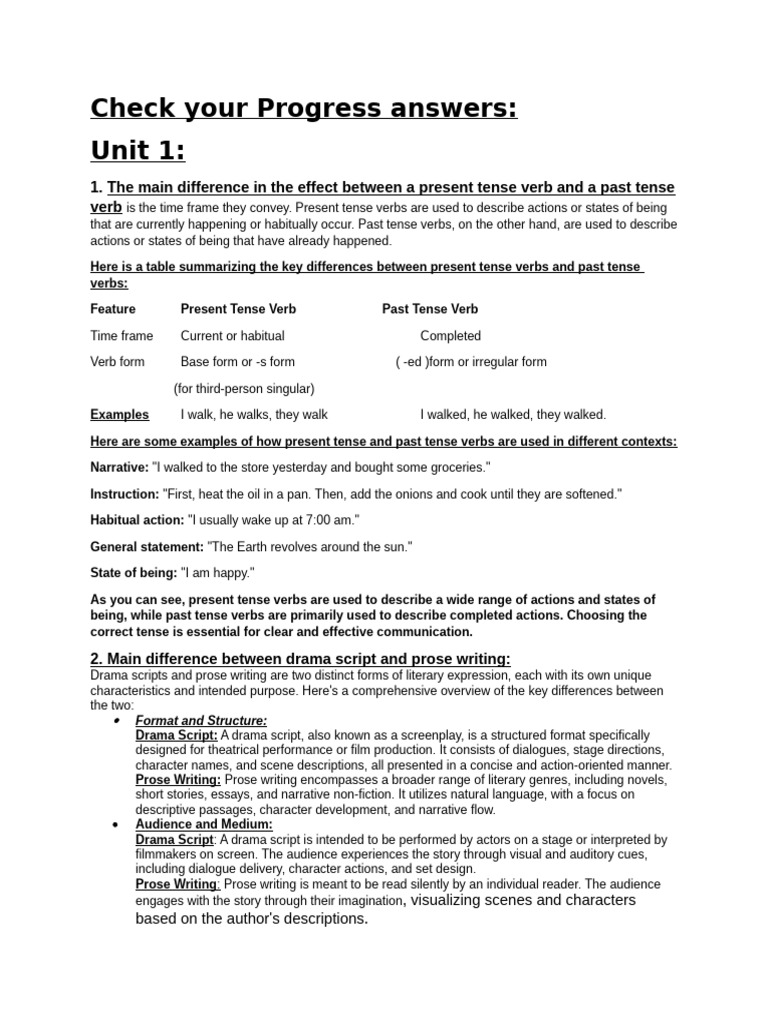 Check Your Progress Answers Unit 1 - 16 Oct 2025 | PDF | Screenplay ...