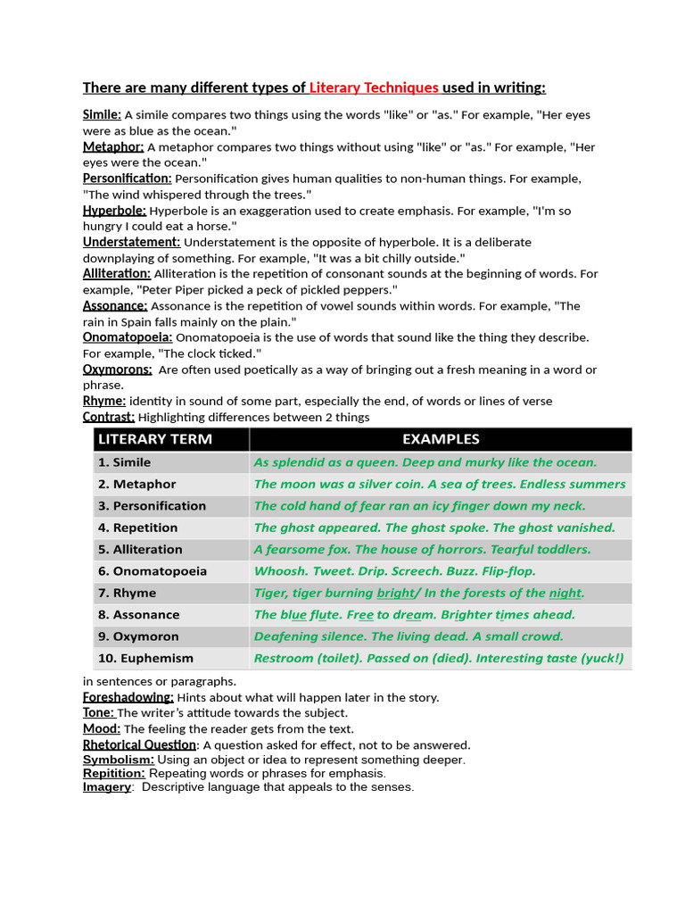 Essential Literary Techniques Explained | PDF