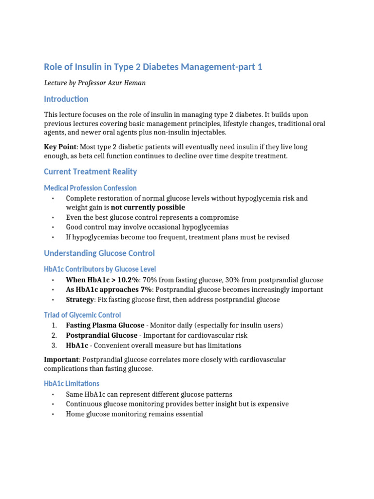 Insulin's Role in Type 2 Diabetes Care | PDF | Diabetes | Glycated ...