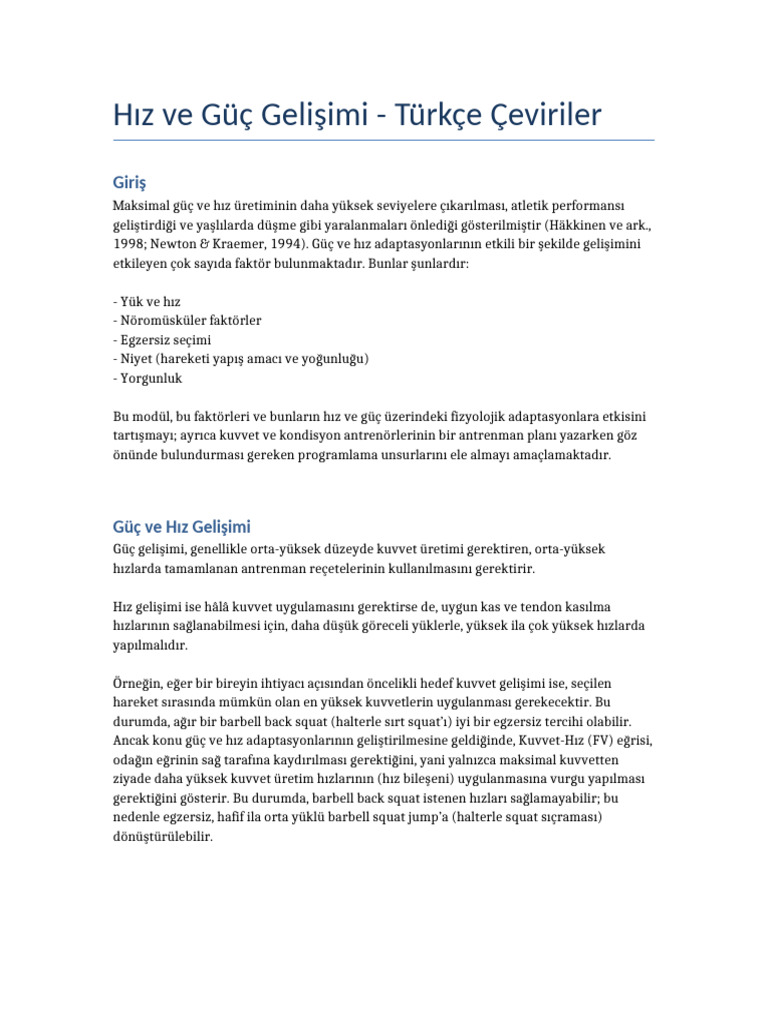 Hiz Ve Guc Gelisimi Turkce | PDF