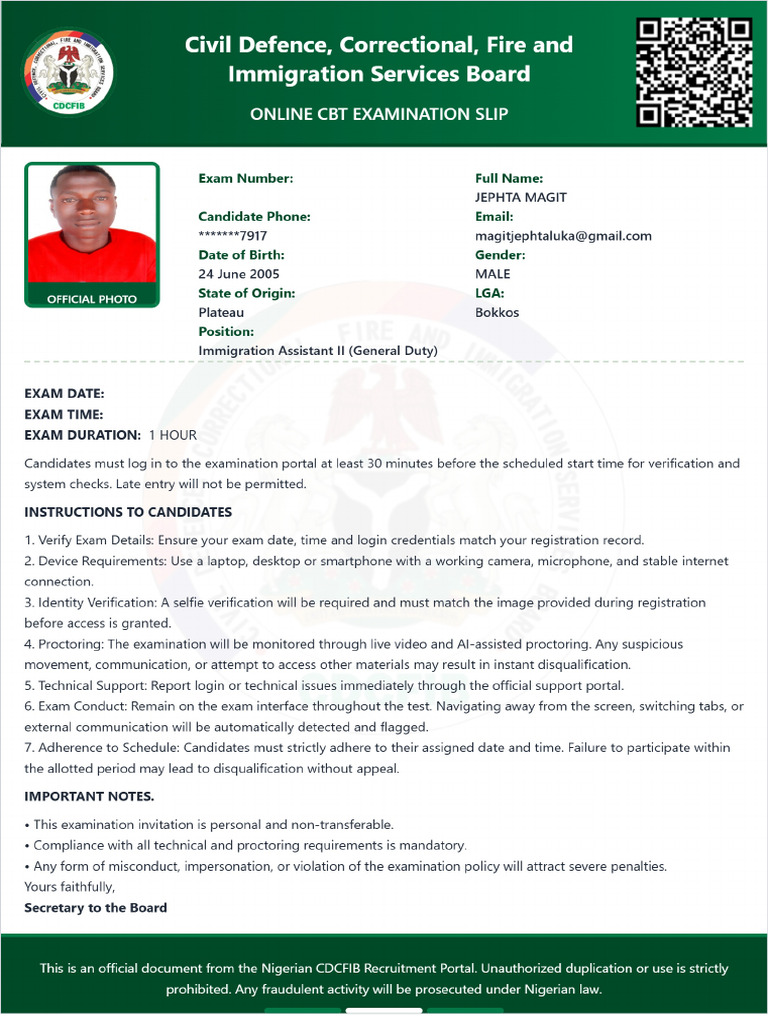 JEPHTA LUKA MAGIT Application Slip | PDF