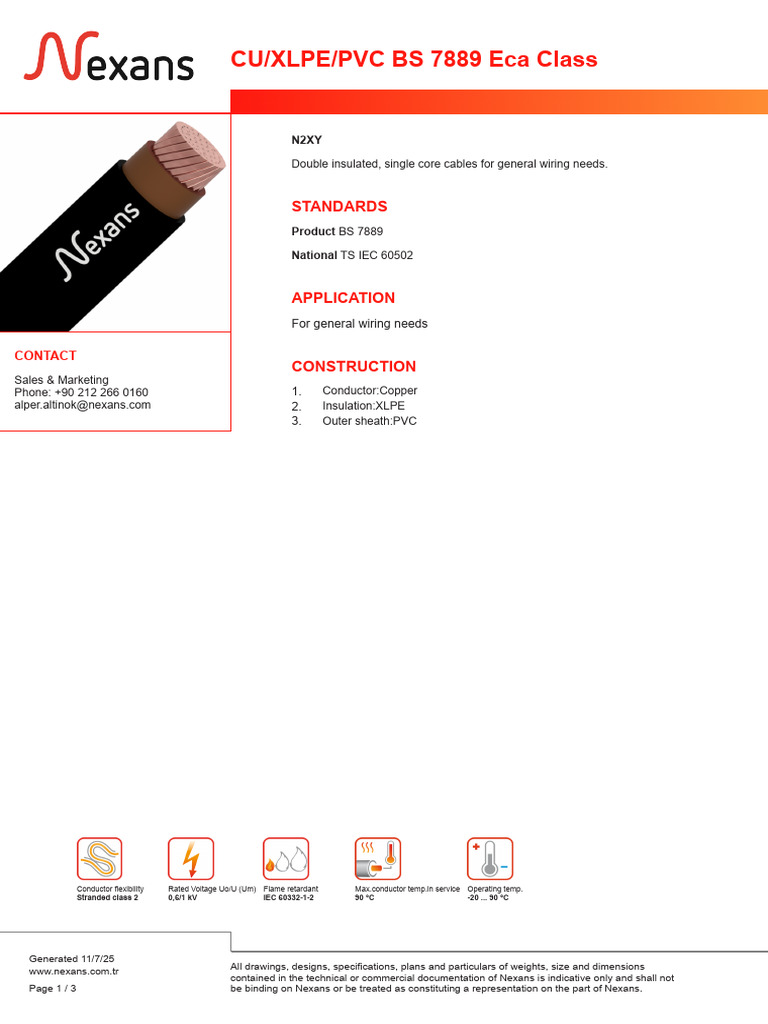 CU/XLPE/PVC Cables BS 7889 Eca Class | PDF | Electrical Conductor ...