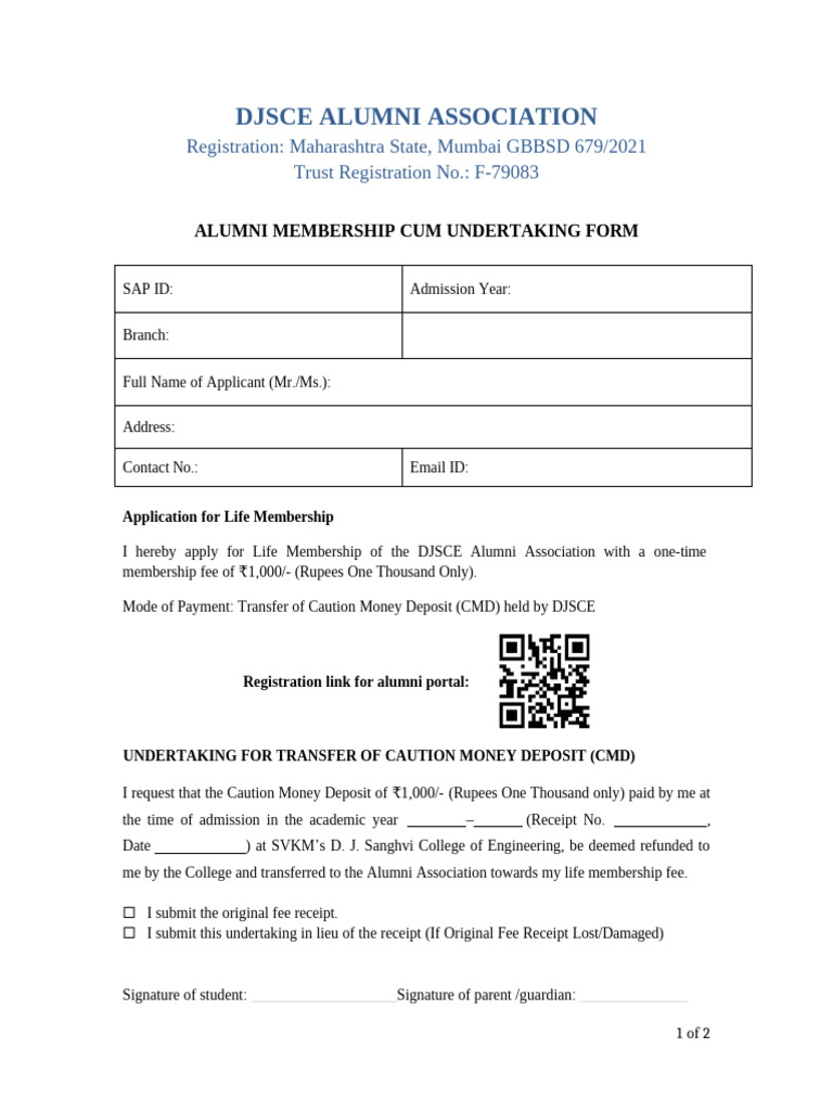 DJSCE Alumni Membership Form Revised | PDF