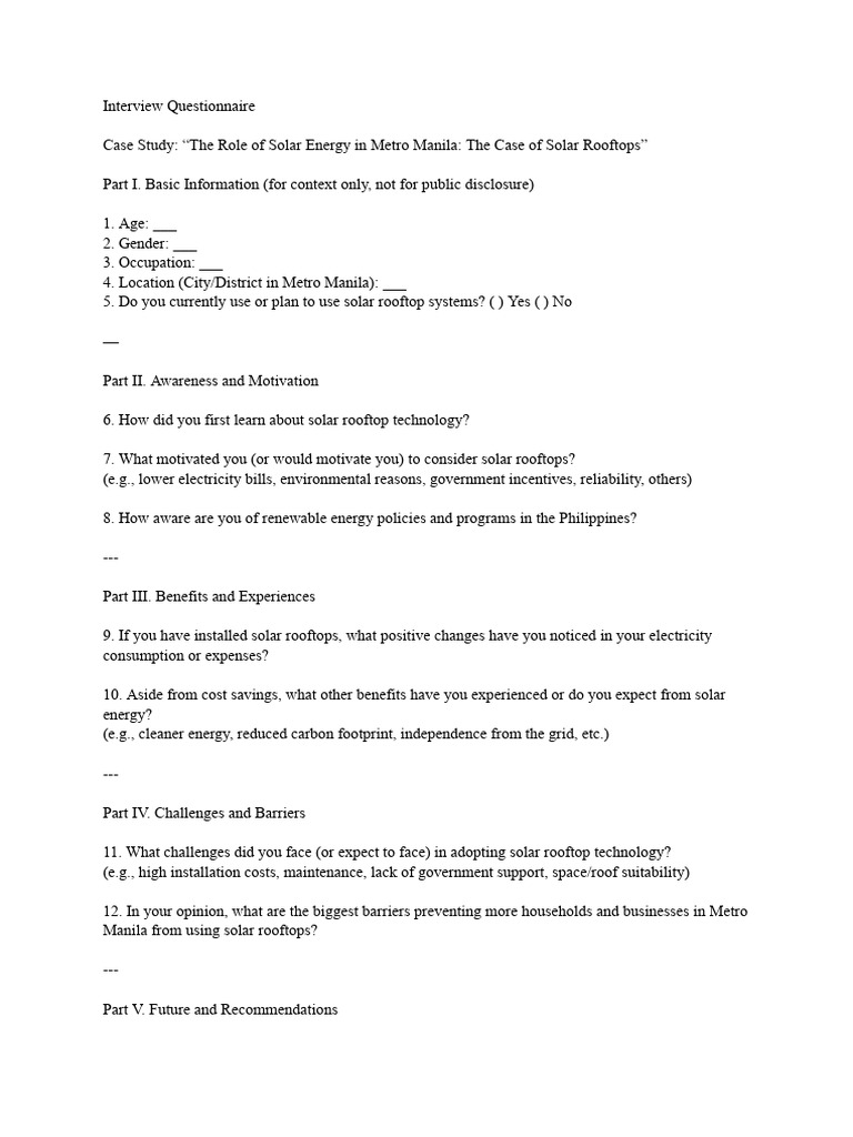 Interview Questionnaire | PDF