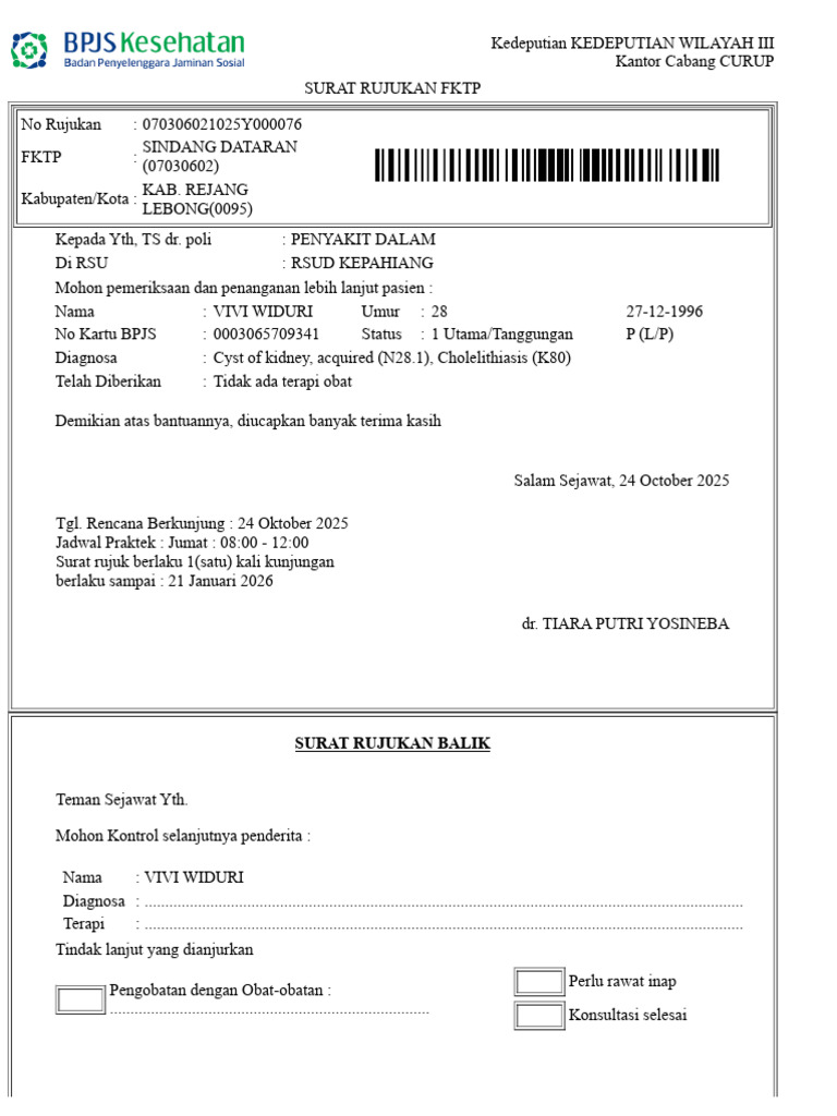 Data Rujukan BPJS VIVI | PDF