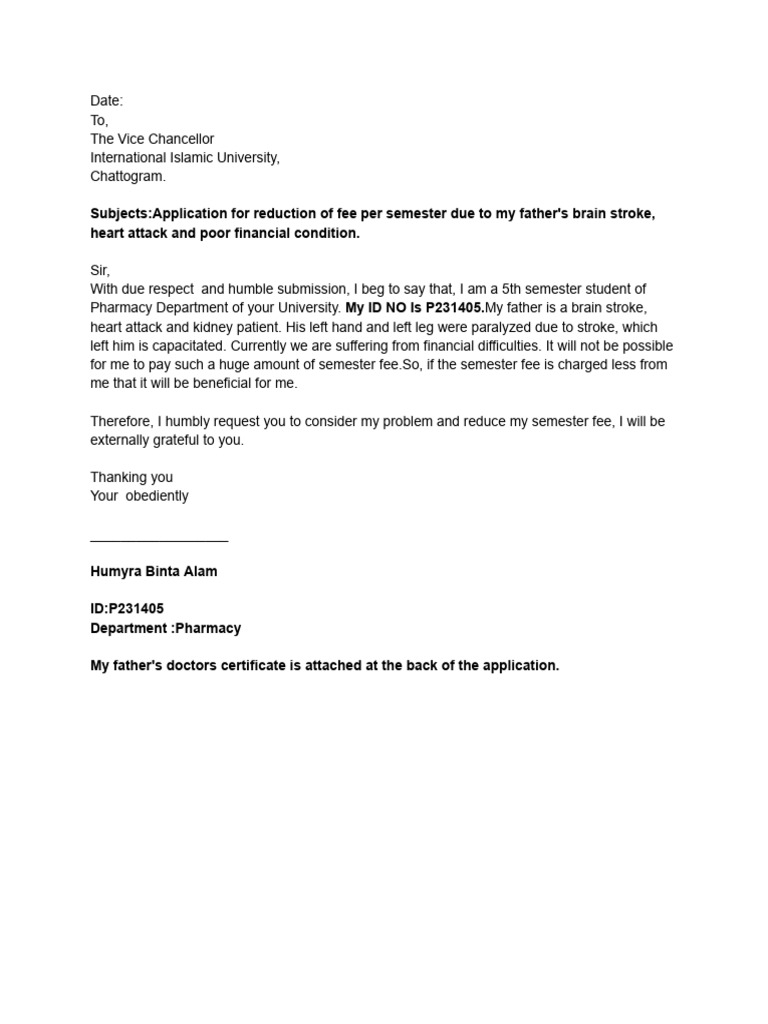 Fee Reduction Request Due to Illness | PDF
