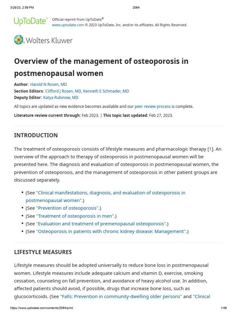 Osteoporosis Management in Postmenopausal Women | PDF | Osteoporosis ...