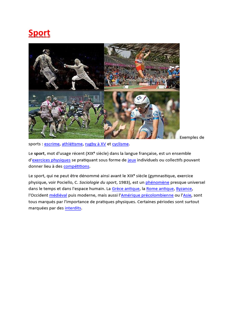 Définition et histoire du sport | PDF | Des sports