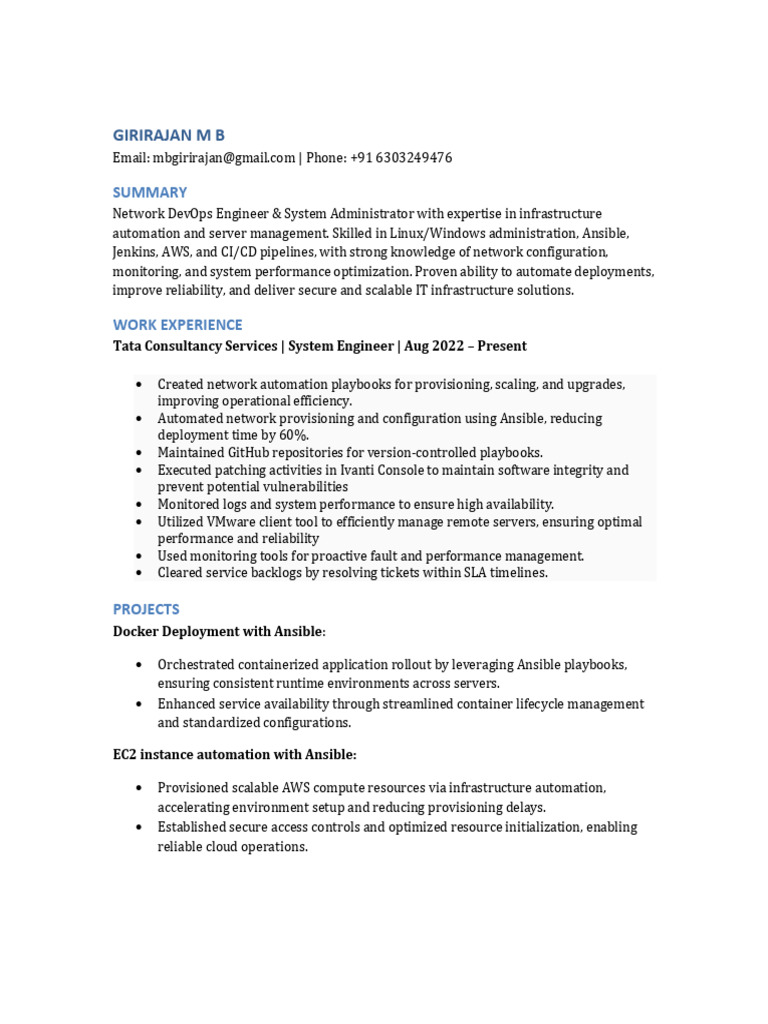 Network DevOps Engineer Resume | PDF | Cloud Computing | Server (Computing)