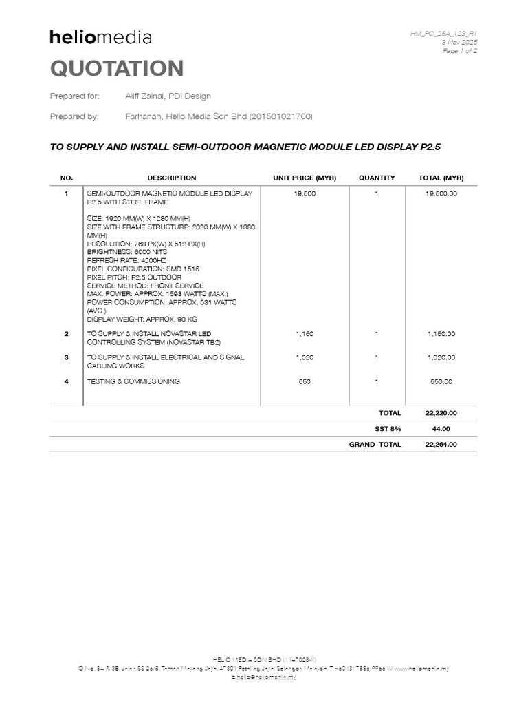 Quotation for P2.5 LED Display Installation | PDF | Information And ...