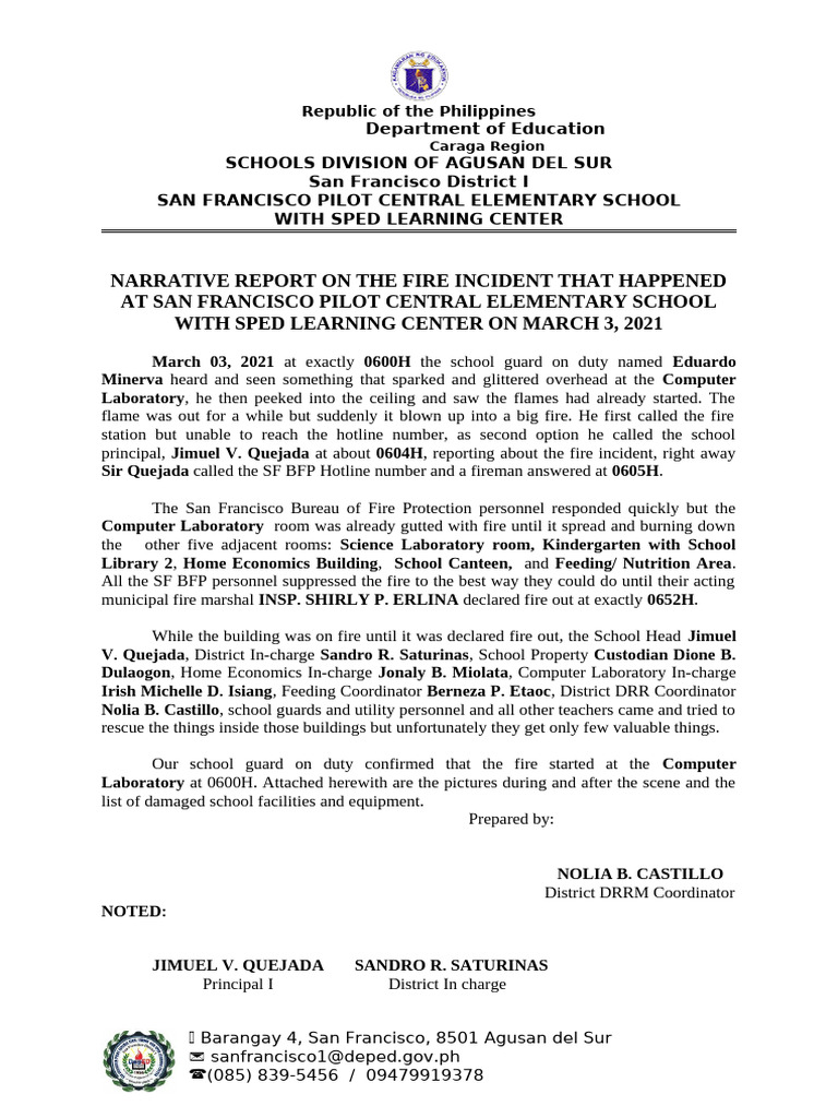Narrative Report Fire Incident 03march 2021 | PDF | Fires