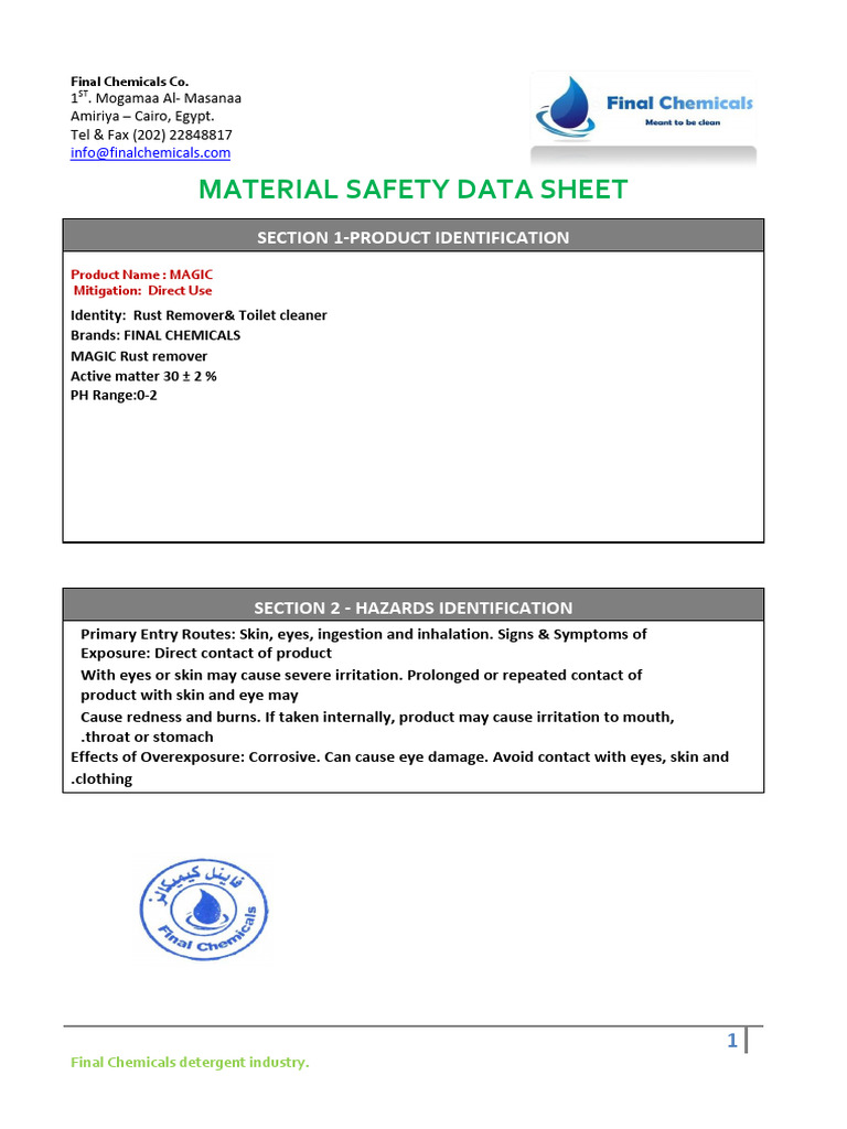 Magic Rust Remover MSDS Overview | PDF | Acid | Corrosion