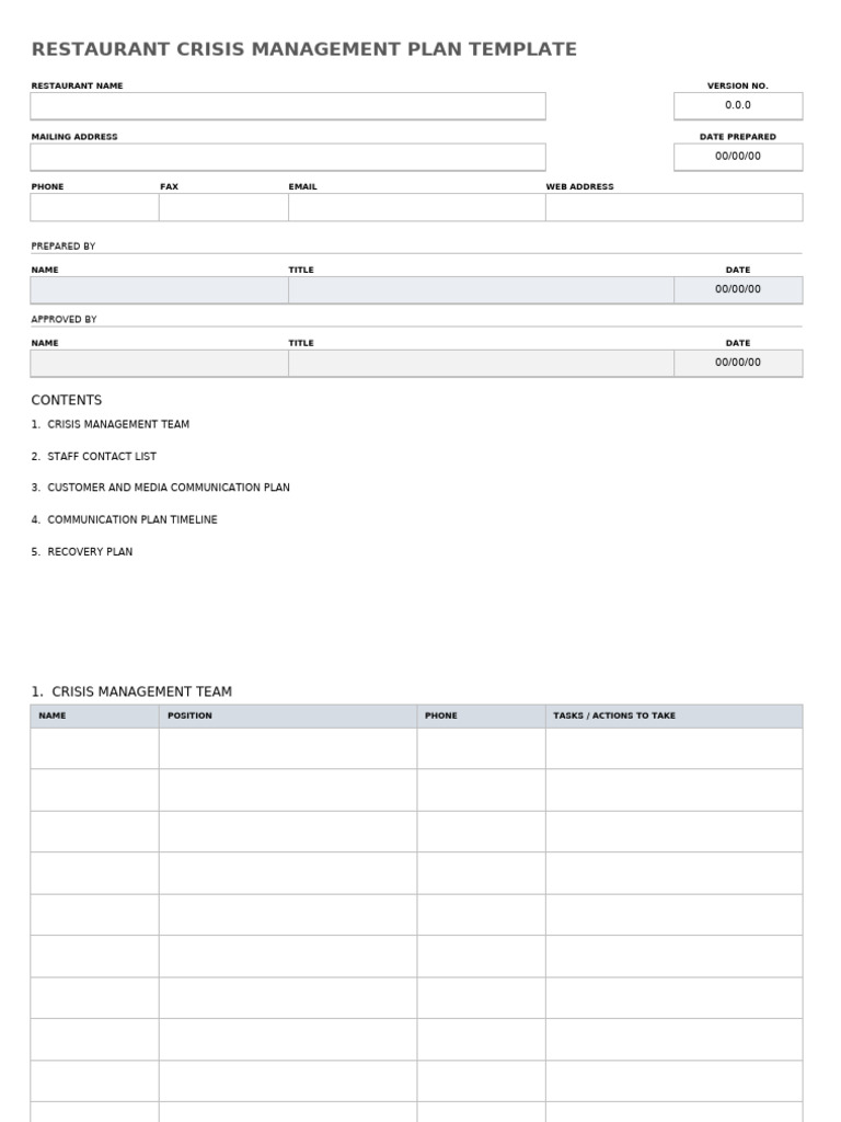 IC Restaurant Crisis Management Plan 10789 | PDF