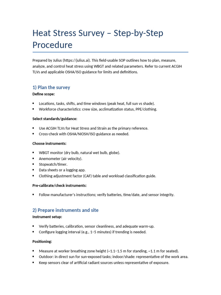 Heat Stress Survey Procedure Guide | PDF