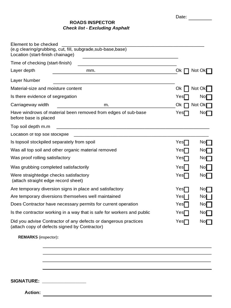 Checklist Roadworks | PDF