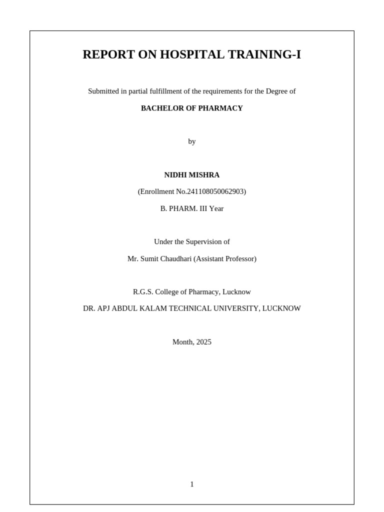 Hospital Training Report - Nidhi Mishra | PDF | Cardiopulmonary ...