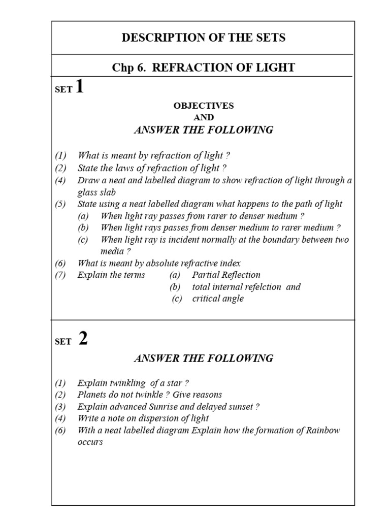 STD 10th Sci 1 CHP 6,7,8 Sets | PDF | Refraction | Scientific Phenomena