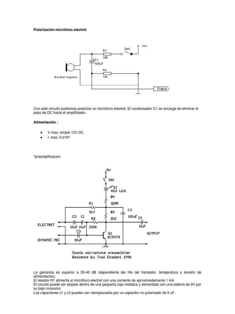 Polarización Micrófono Electret | PDF