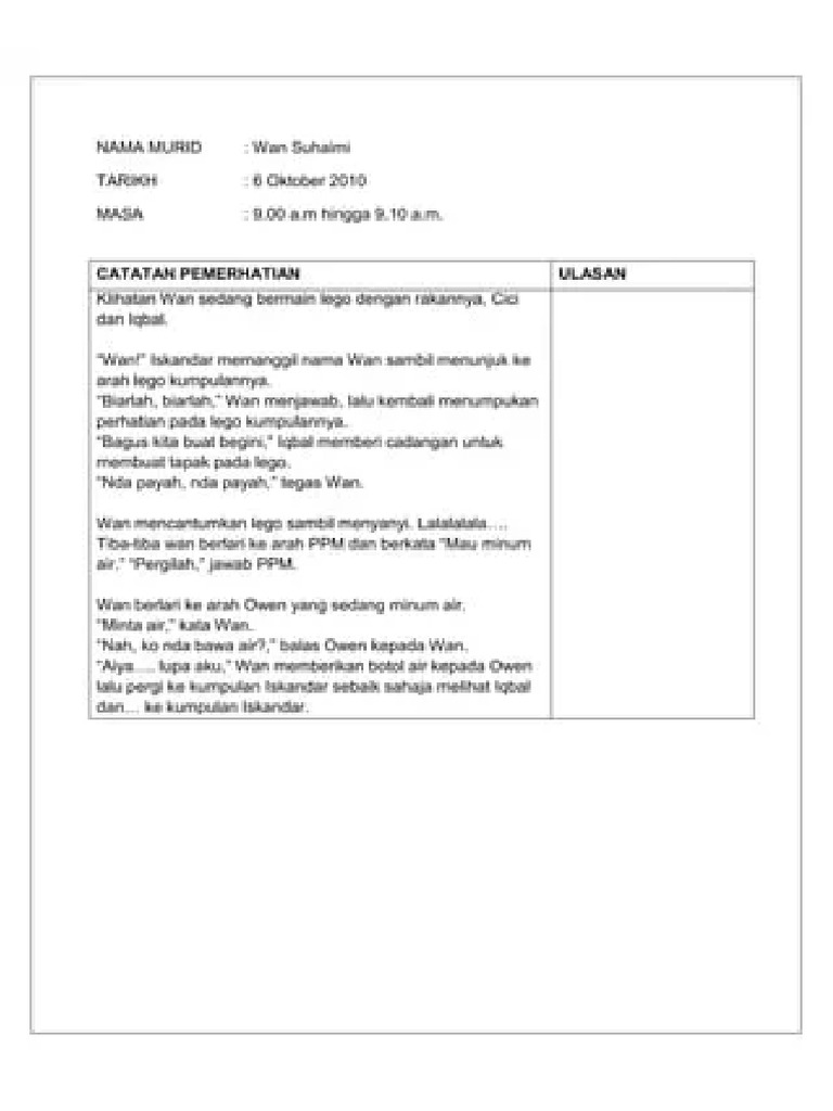 Contoh Rekod Anekdot | PDF