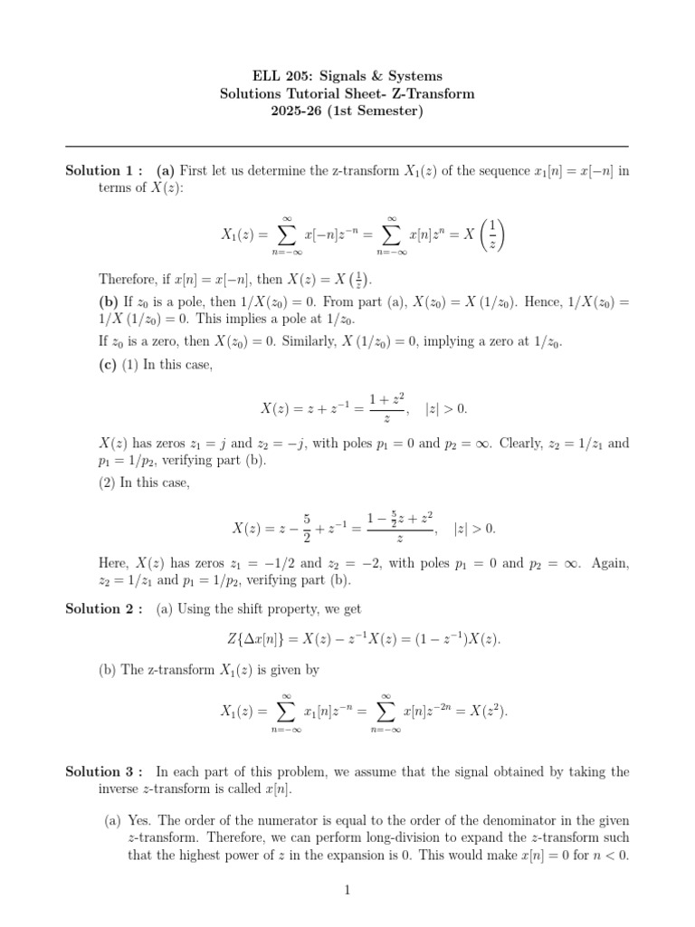 Z-Transform Solutions for Signals & Systems | PDF | Algebra ...