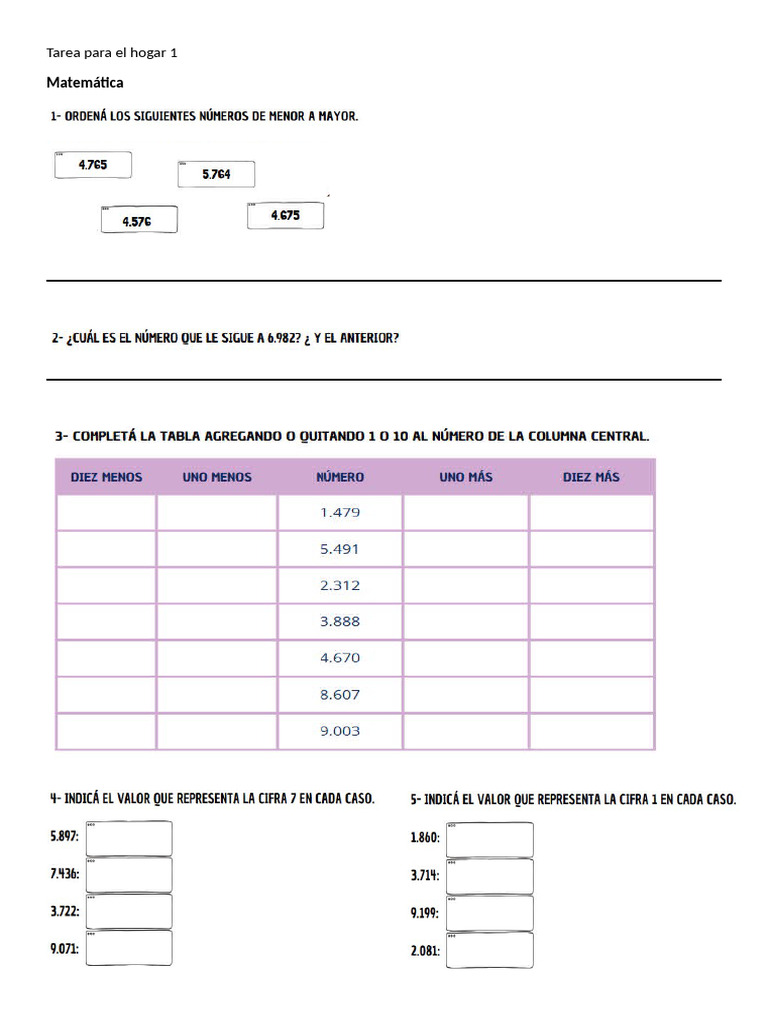 Tarea para El Hogar 1 Mate | PDF