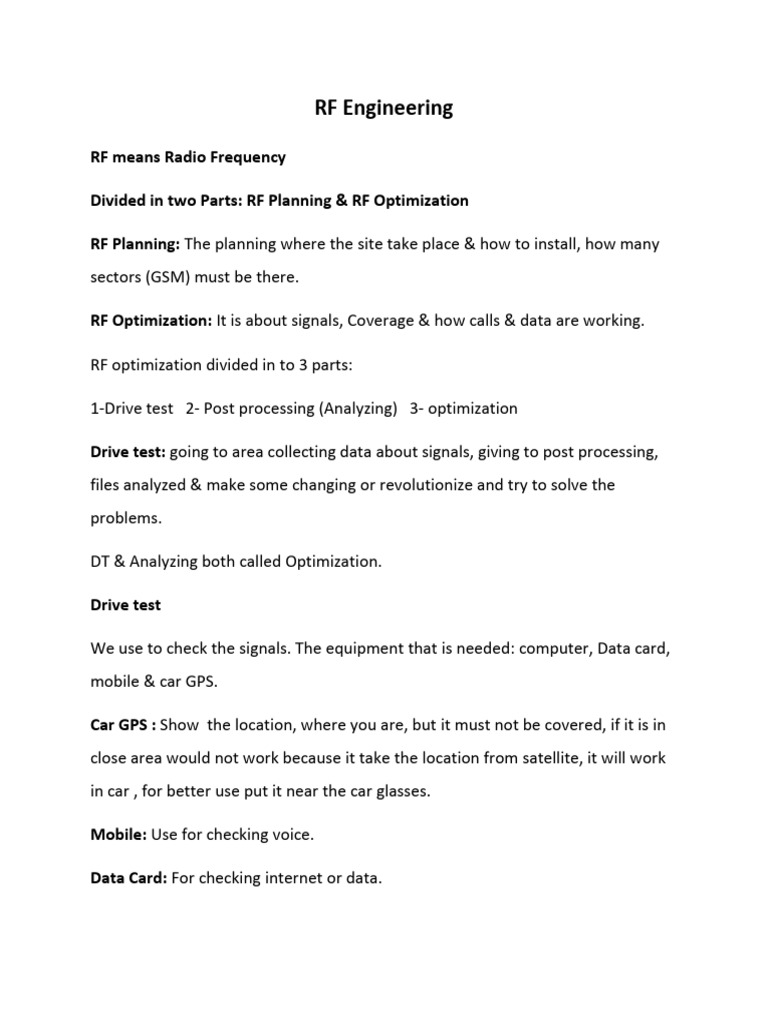 RF Engineering: Planning & Optimization | PDF | Cellular Network ...