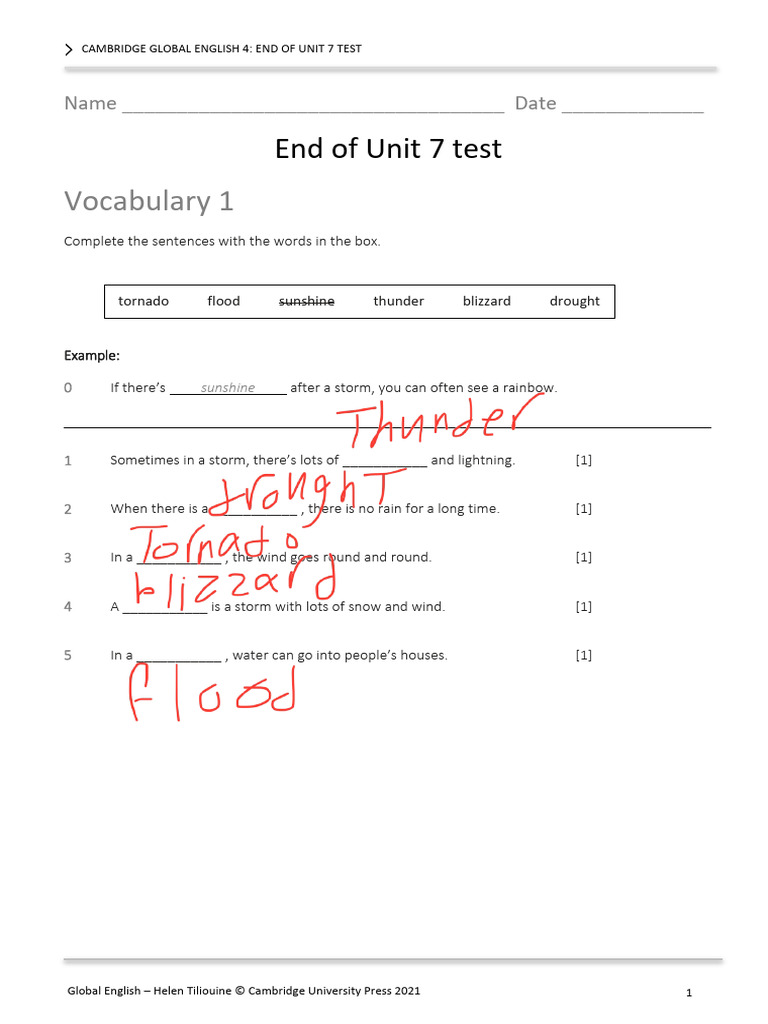 English Unit 7 Grade 4 Exam | PDF | Weather Hazards | Storms