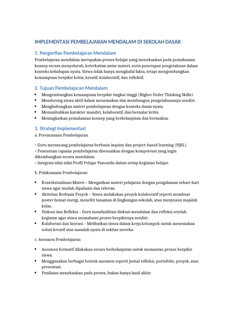 Pembelajaran Mendalam di Sekolah Dasar | PDF