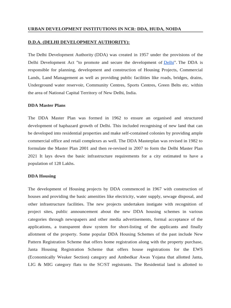Urban Development in NCR: DDA & HUDA | PDF | Urbanization | Planning