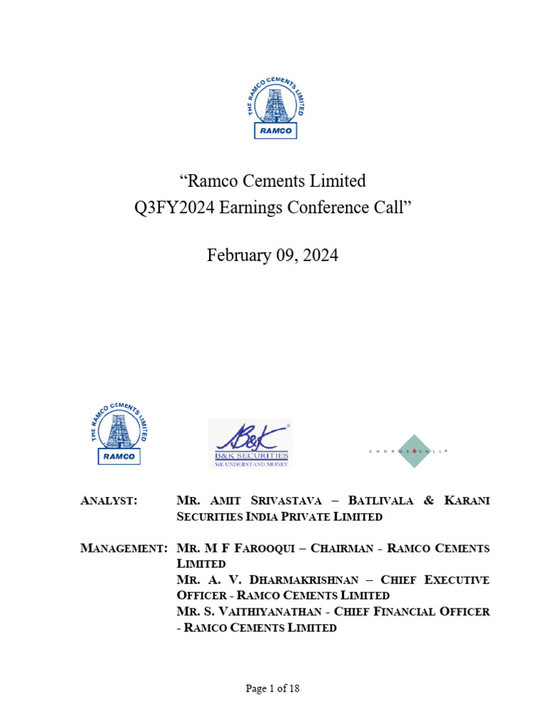 Earnings Call Transcript For Q3 FY 24 d6752f9fc0 | PDF | Free Cash Flow ...