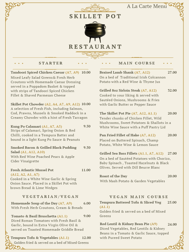 Skillet Pot Restaurant Menu Overview | PDF | Sauce | Desserts