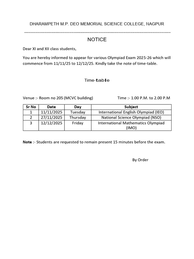 Olympiad Exam Schedule 2025-26 | PDF